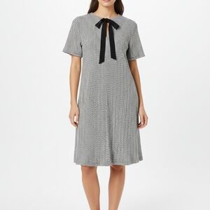 LOFT Black and White Striped Midi Dress with Bow